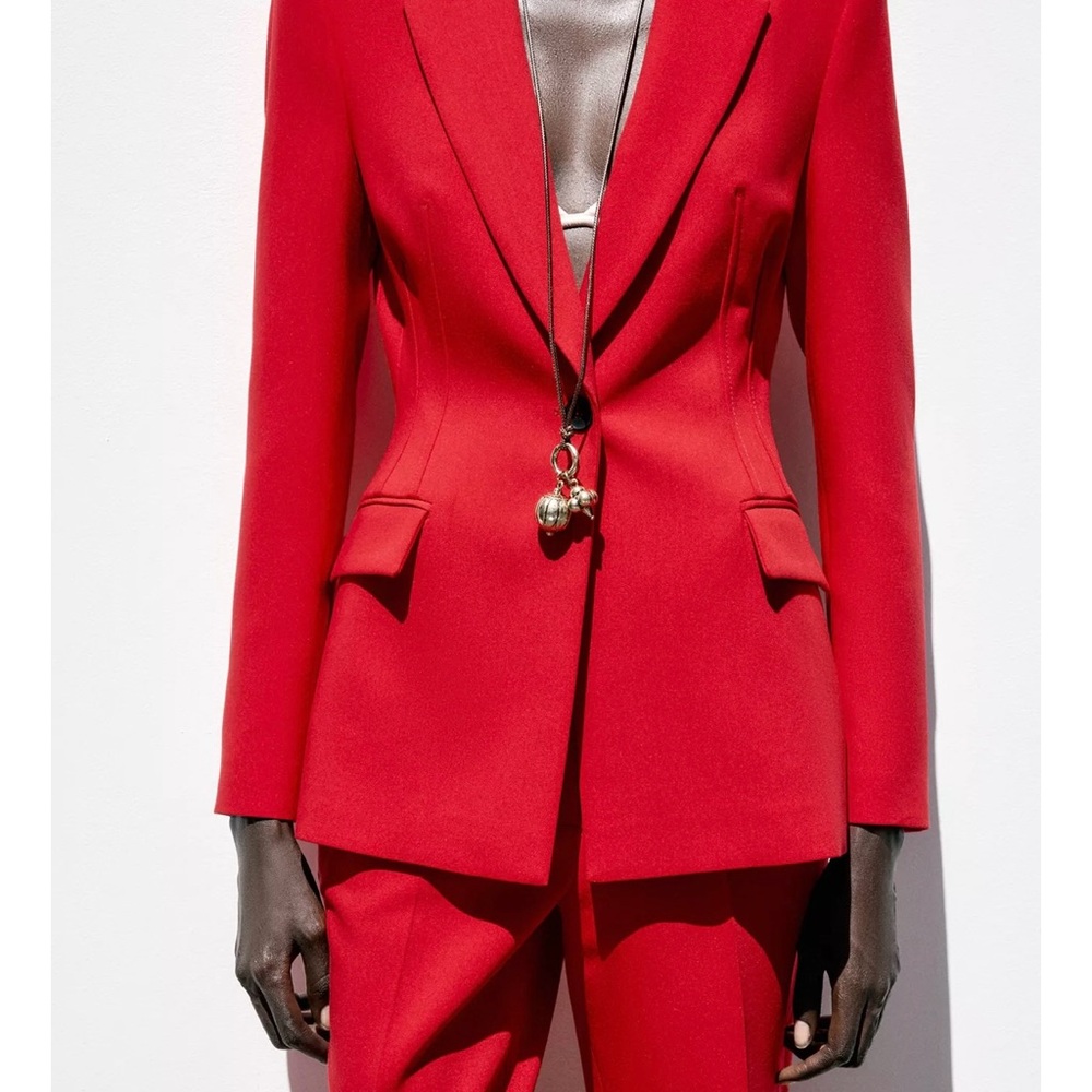 Zara Red Blazer Sharp Tailored Jacket